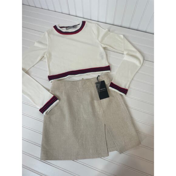 Asos & Lioness Women’s White Long Sleeve Top & Mini Skirt Bundle Of 2 Size XXS - Picture 1 of 11